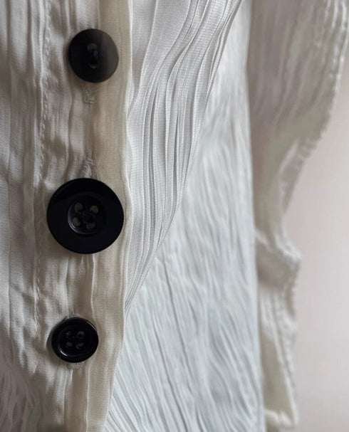 中性的 シワ加工モダンロングシャツ ホワイト ブラック /ユニセックス ・メンズ モレビー|モード系ファッションブランド