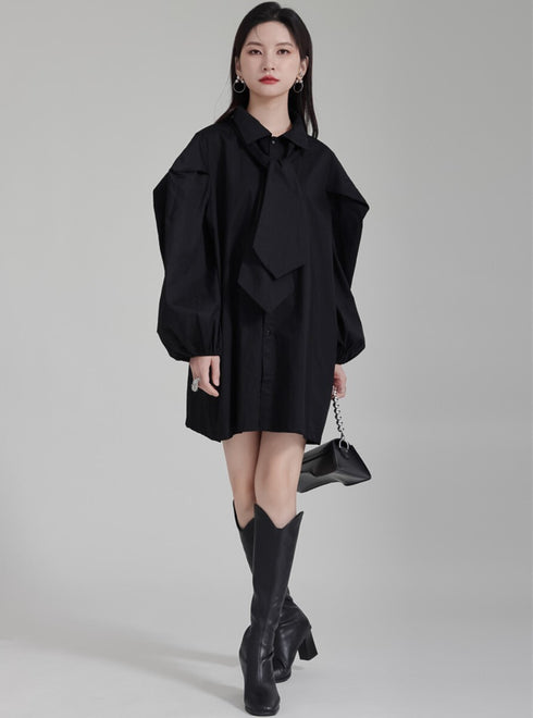 ネクタイ付きロングシャツブラウス /レディース モレビー|モード系ファッションブランド