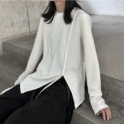 アシンメトリー長袖Tシャツ/カットソー ブラック ホワイト /レディース モレビー|モード系ファッションブランド