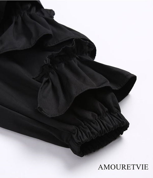バブルスリーブフリルブルゾン ジャケット 黒 ブラック /レディース モレビー|モード系ファッションブランド