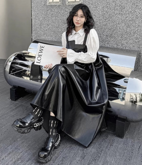 Aラインレザーサロペット ブラック /レディース モレビー|モード系ファッションブランド