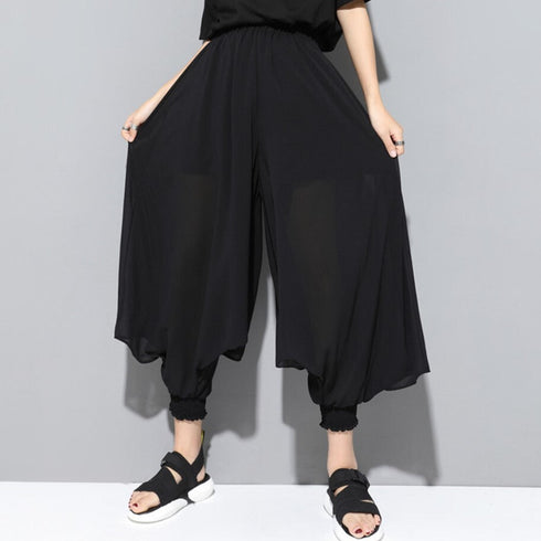 シースルーシフォンパンツ 黒 ブラック /レディース モレビー|モード系ファッションブランド