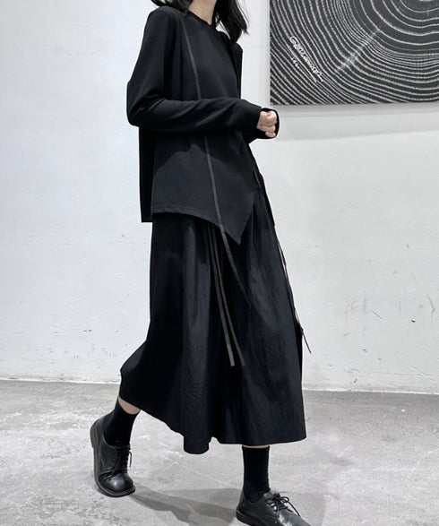 アシンメトリー長袖Tシャツ/カットソー ブラック ホワイト /レディース モレビー|モード系ファッションブランド