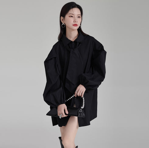 ネクタイ付きロングシャツブラウス /レディース モレビー|モード系ファッションブランド