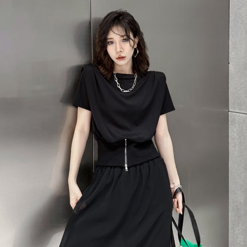 モダンおしゃれ半袖シャツ/カットソー ブラック 黒 /レディース モレビー|モード系ファッションブランド