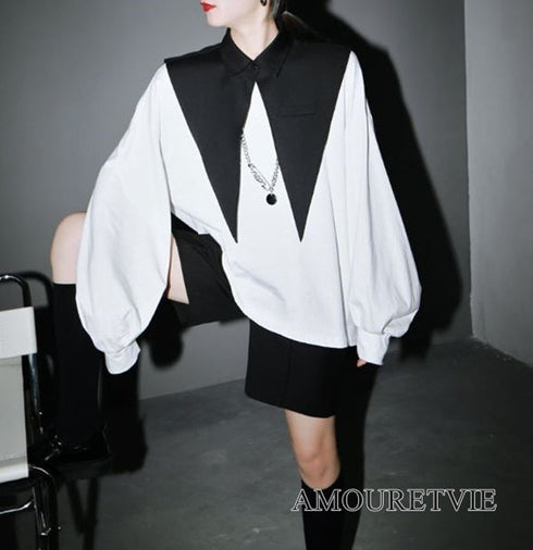 ロングTシャツ 長袖シャツ おしゃれ襟 セット モダン 白 ホワイト 黒 ブラック スタイリッシュ /レディース モレビー|モード系ファッションブランド