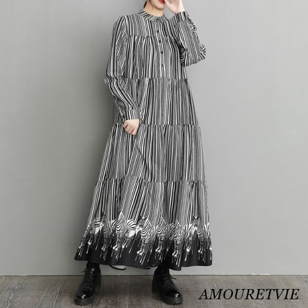 ビッグサイズストライプロングワンピース /レディース モレビー|モード系ファッションブランド