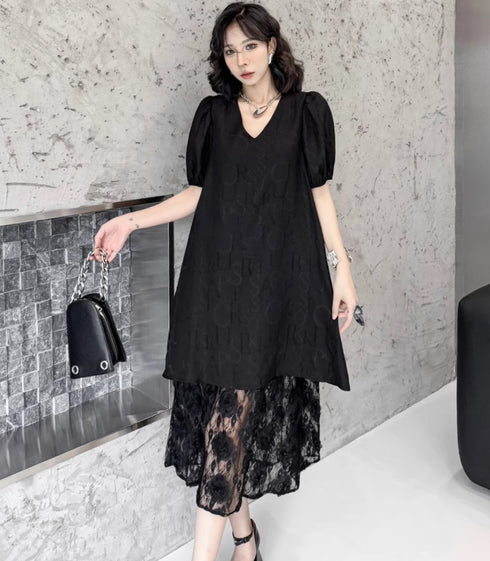 Aラインスカート半袖レース仕様ロングワンピース /レディース モレビー|モード系ファッションブランド