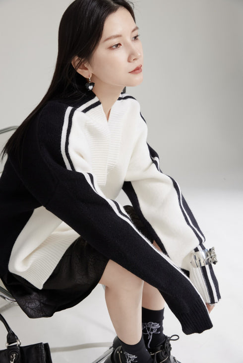 白黒ラインモノトーンセーター /レディース モレビー|モード系ファッションブランド