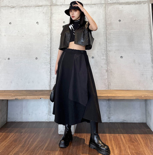 ファスナータイプアシンメトリーロングスカート モダン おしゃれ /レディース モレビー|モード系ファッションブランド