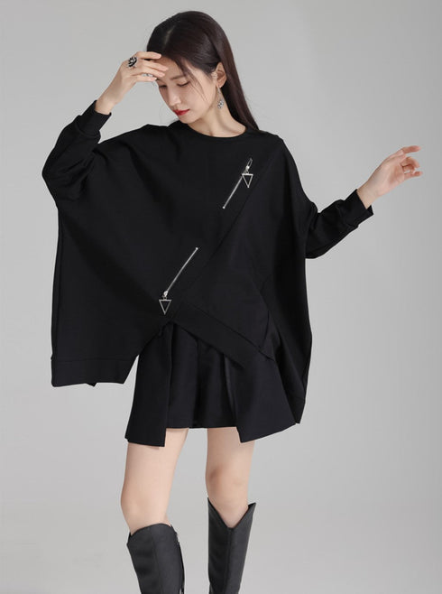 アシンメトリートレーナー/スウェット ファスナー付き /レディース モレビー|モード系ファッションブランド