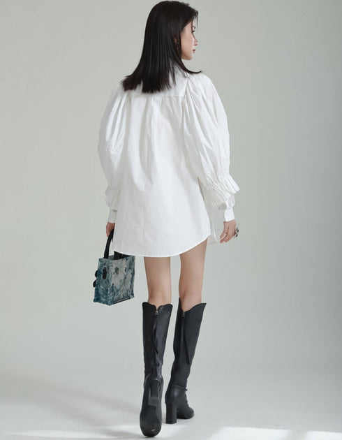 プリーツロングシャツ/ブラウス パフスリーブ ランタンスリーブ /レディース モレビー|モード系ファッションブランド