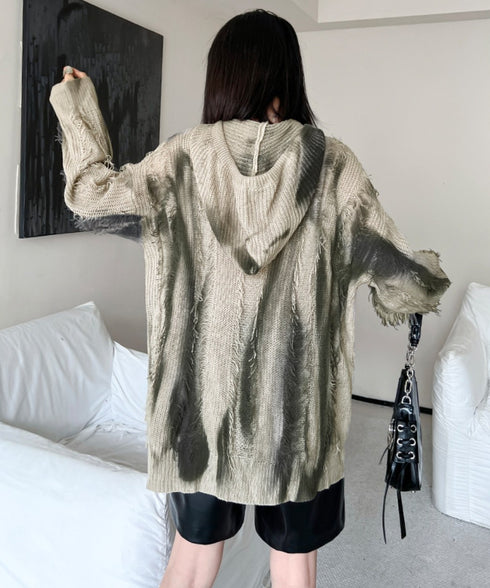 ストライプ調ダメージ加工ニットパーカー/スウェット /レディース モレビー|モード系ファッションブランド