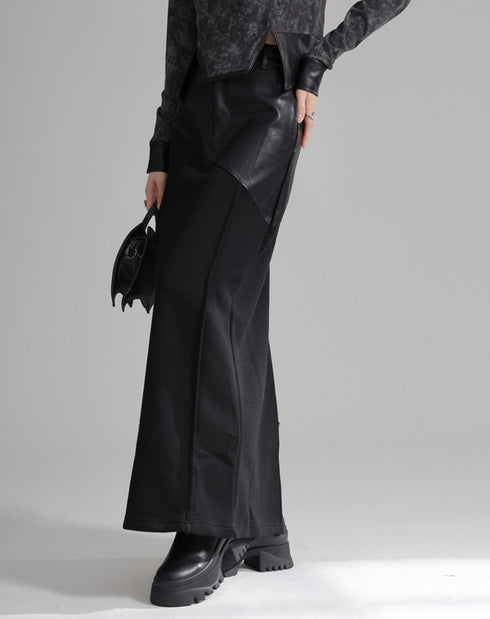 アシンメトリーレザーロングスカート パッチワーク /レディース モレビー|モード系ファッションブランド