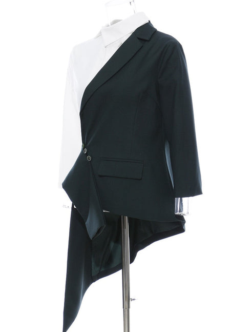 バイカラーアシンメトリージャケット モノトーン白黒スーツ /レディース モレビー|モード系ファッションブランド