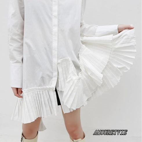 ミディ丈プリーツ仕様アシンメトリーワンピース フリル /レディース モレビー|モード系ファッションブランド