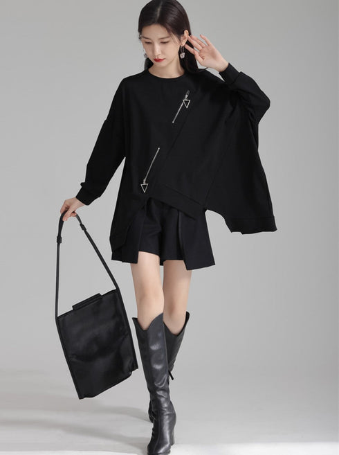 アシンメトリートレーナー/スウェット ファスナー付き /レディース モレビー|モード系ファッションブランド