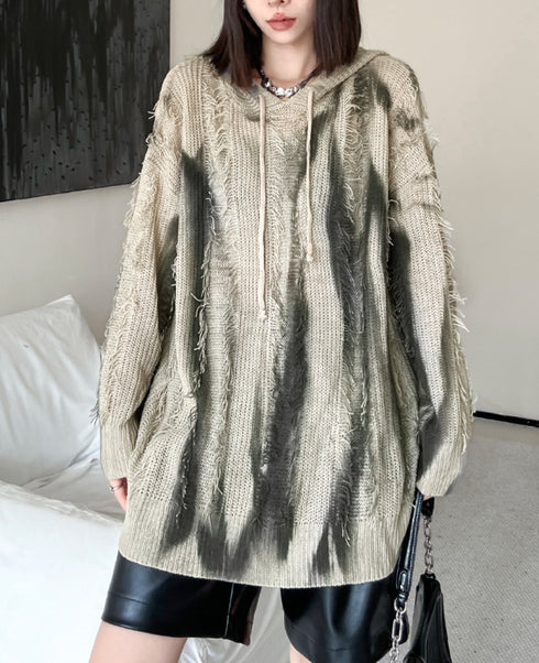 ストライプ調ダメージ加工ニットパーカー/スウェット /レディース モレビー|モード系ファッションブランド