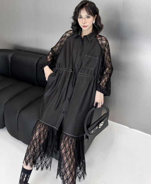 デニム&レース仕様ロングワンピース /レディース モレビー|モード系ファッションブランド