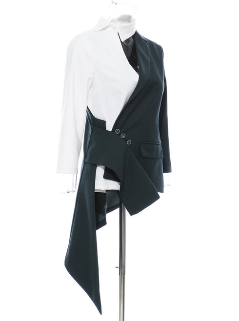 バイカラーアシンメトリージャケット モノトーン白黒スーツ /レディース モレビー|モード系ファッションブランド