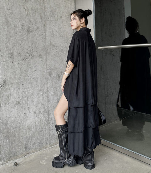 レイヤード風モダン半袖ロングワンピース /レディース モレビー|モード系ファッションブランド