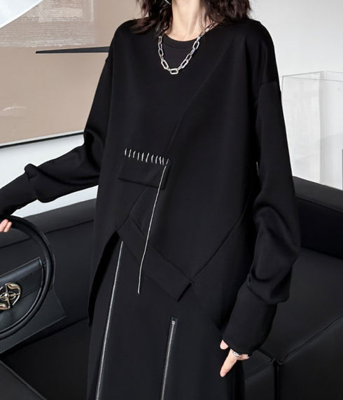 アシンメトリーデザインブラックスウェット/トレーナー おしゃれ /レディース モレビー|モード系ファッションブランド