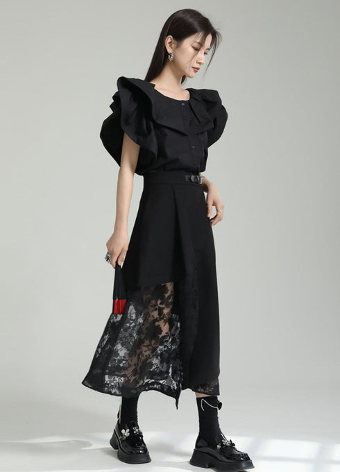 花柄レースロングスカート アシンメトリー /レディース モレビー|モード系ファッションブランド