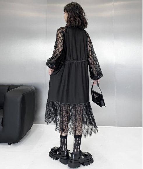 デニム&レース仕様ロングワンピース /レディース モレビー|モード系ファッションブランド