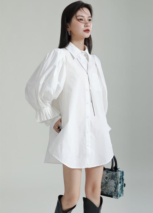 プリーツロングシャツ/ブラウス パフスリーブ ランタンスリーブ /レディース モレビー|モード系ファッションブランド