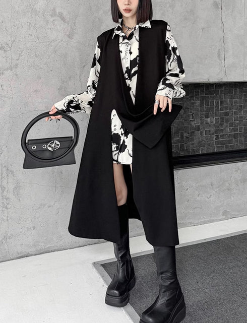 アシンメトリーロングカーディガン スタイリッシュ ブラック 無地 /レディース モレビー|モード系ファッションブランド