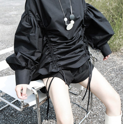 ギャザー仕様長袖ロングシャツ バルーンスリーブ ランタンスリーブ /レディース モレビー|モード系ファッションブランド