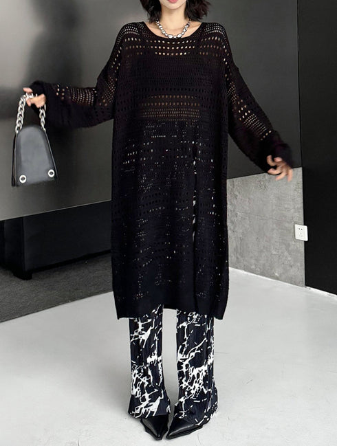 アシンメトリーオープンニットロングシャツ /レディース モレビー|モード系ファッションブランド