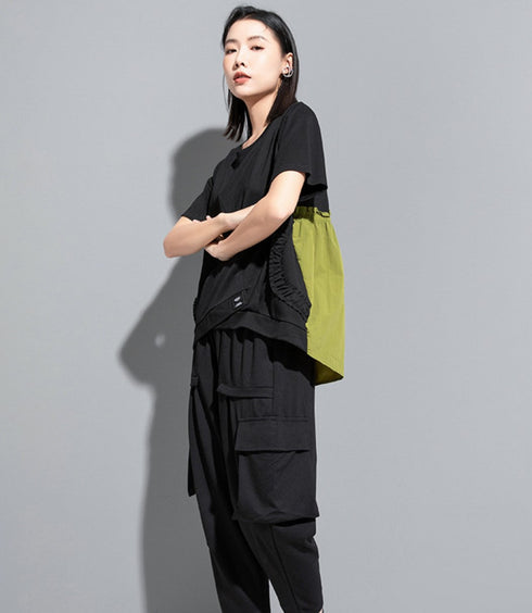 バイカラーTシャツ/カットソー アシンメトリー ギャザー /レディース モレビー|モード系ファッションブランド