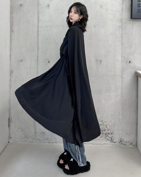 アシンメトリーモダンブラックロングシャツ /レディース モレビー|モード系ファッションブランド