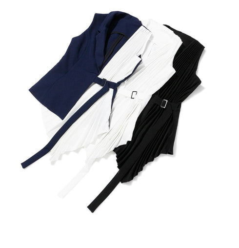 バイカラーアシンメトリーモダンシャツ プリーツシャツノースリーブ /レディース モレビー|モード系ファッションブランド