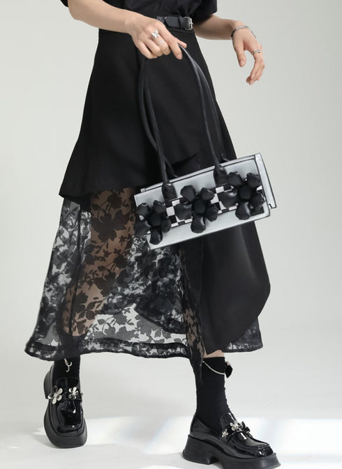 花柄レースロングスカート アシンメトリー /レディース モレビー|モード系ファッションブランド