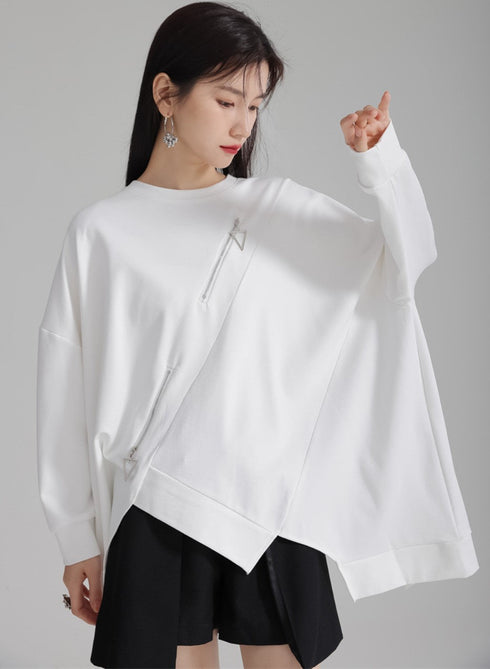 アシンメトリートレーナー/スウェット ファスナー付き /レディース モレビー|モード系ファッションブランド