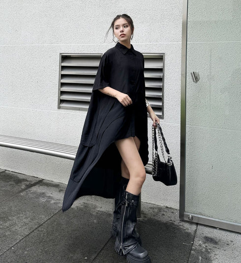 レイヤード風モダン半袖ロングワンピース /レディース モレビー|モード系ファッションブランド