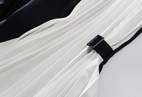 バイカラーアシンメトリーモダンシャツ プリーツシャツノースリーブ /レディース モレビー|モード系ファッションブランド