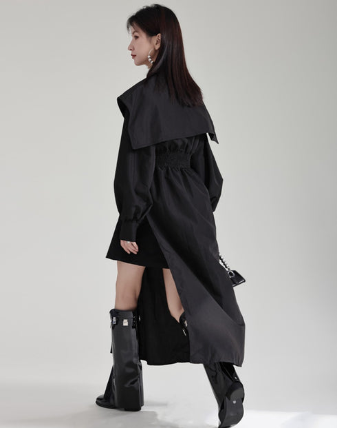 モダンアシンメトリーロングシャツ ブラック ホワイト /レディース モレビー|モード系ファッションブランド