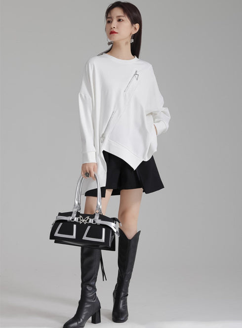 アシンメトリートレーナー/スウェット ファスナー付き /レディース モレビー|モード系ファッションブランド