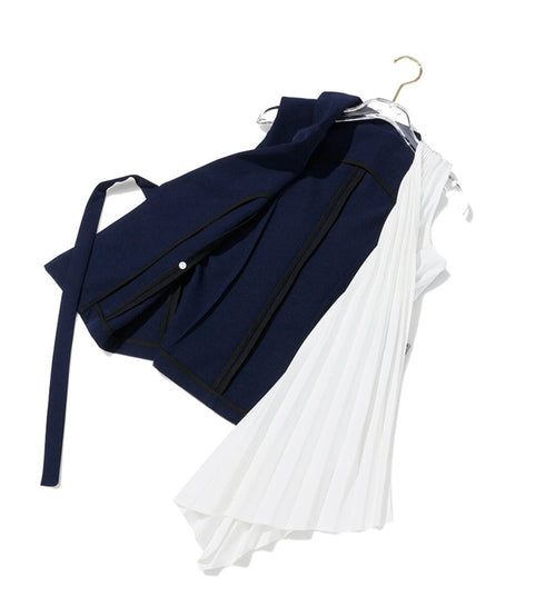 バイカラーアシンメトリーモダンシャツ プリーツシャツノースリーブ /レディース モレビー|モード系ファッションブランド