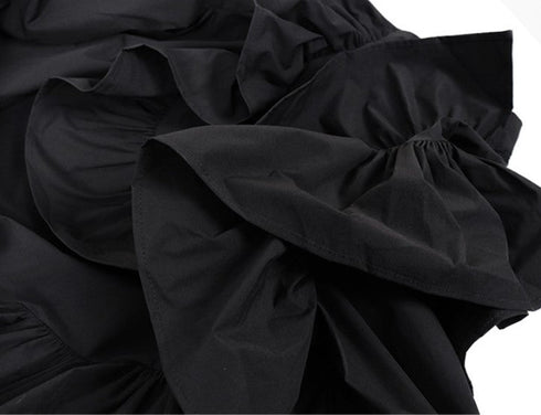 プリーツフリルロングシャツ/ブラウス アシンメトリー ブラック ホワイト /レディース モレビー|モード系ファッションブランド