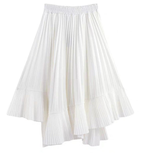 レイヤード風アシンメトリープリーツロングスカート ブラック 黒 /レディース モレビー|モード系ファッションブランド