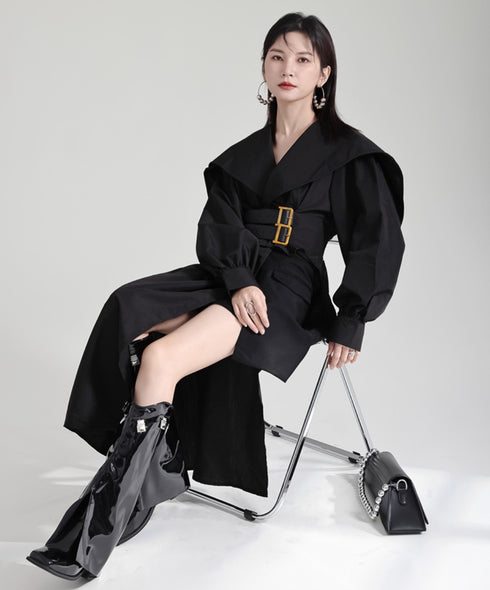 モダンアシンメトリーロングシャツ ブラック ホワイト /レディース モレビー|モード系ファッションブランド