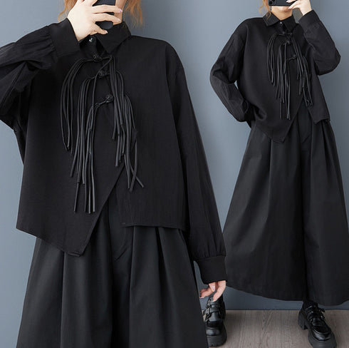 香港風アシンメトリーブラックシャツ /レディース モレビー|モード系ファッションブランド