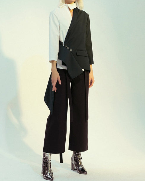 バイカラーアシンメトリージャケット モノトーン白黒スーツ /レディース モレビー|モード系ファッションブランド