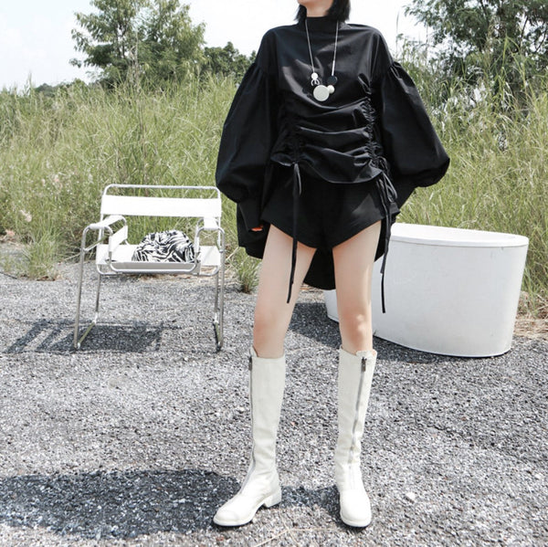 ギャザー仕様長袖ロングシャツ バルーンスリーブ ランタンスリーブ /レディース モレビー|モード系ファッションブランド