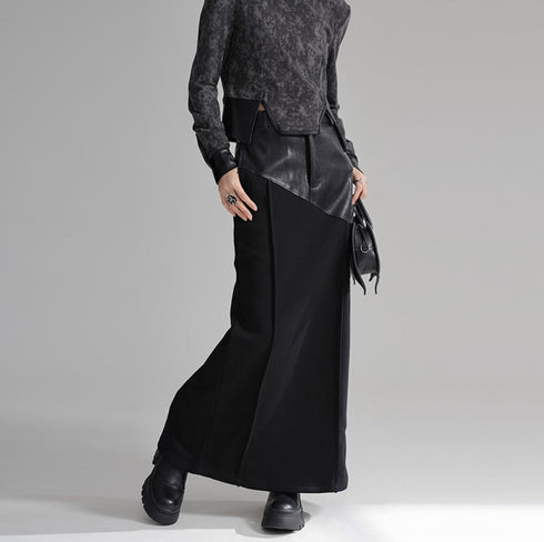 アシンメトリーレザーロングスカート パッチワーク /レディース モレビー|モード系ファッションブランド
