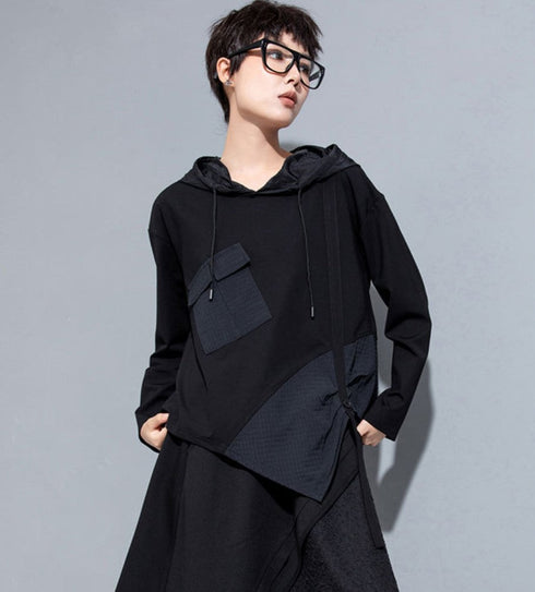 モダンアシンメトリー長袖Tシャツ/カットソー ブラック ホワイト /レディース モレビー|モード系ファッションブランド